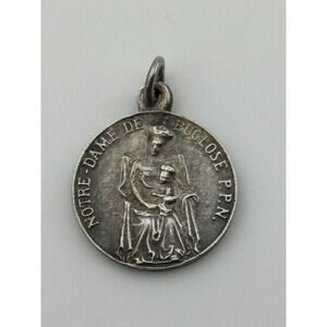 Vintage Notre Dame de Buglose Madonna Child Sacred Heart Silver Tone Medal